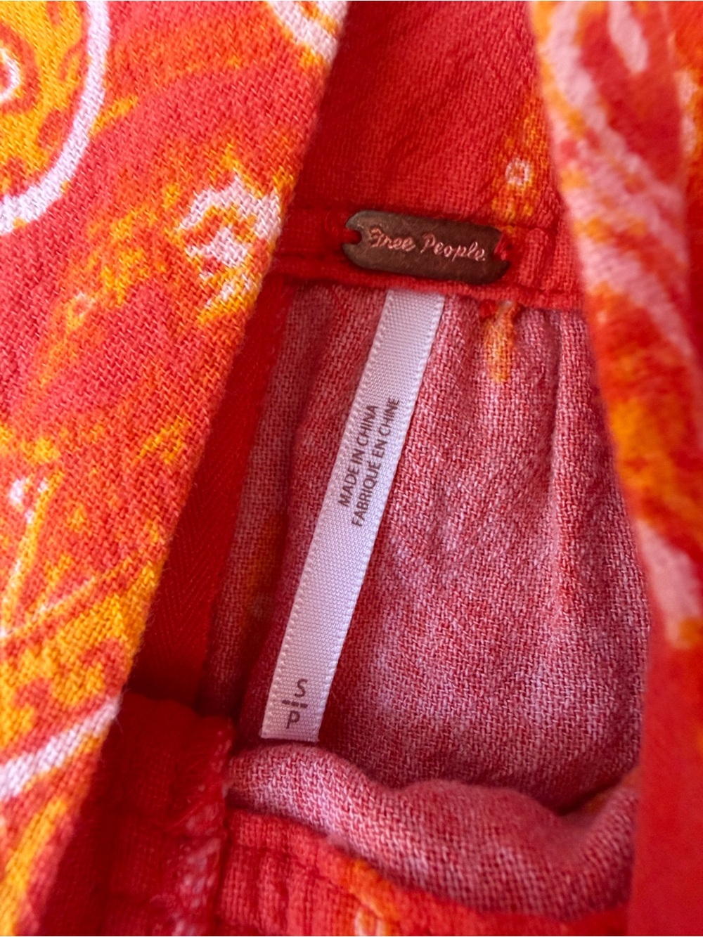 Free People Small Orange Paisley Open Back Wide Leg Boho Jumpsuit Pockets - Picture 7 of 8
